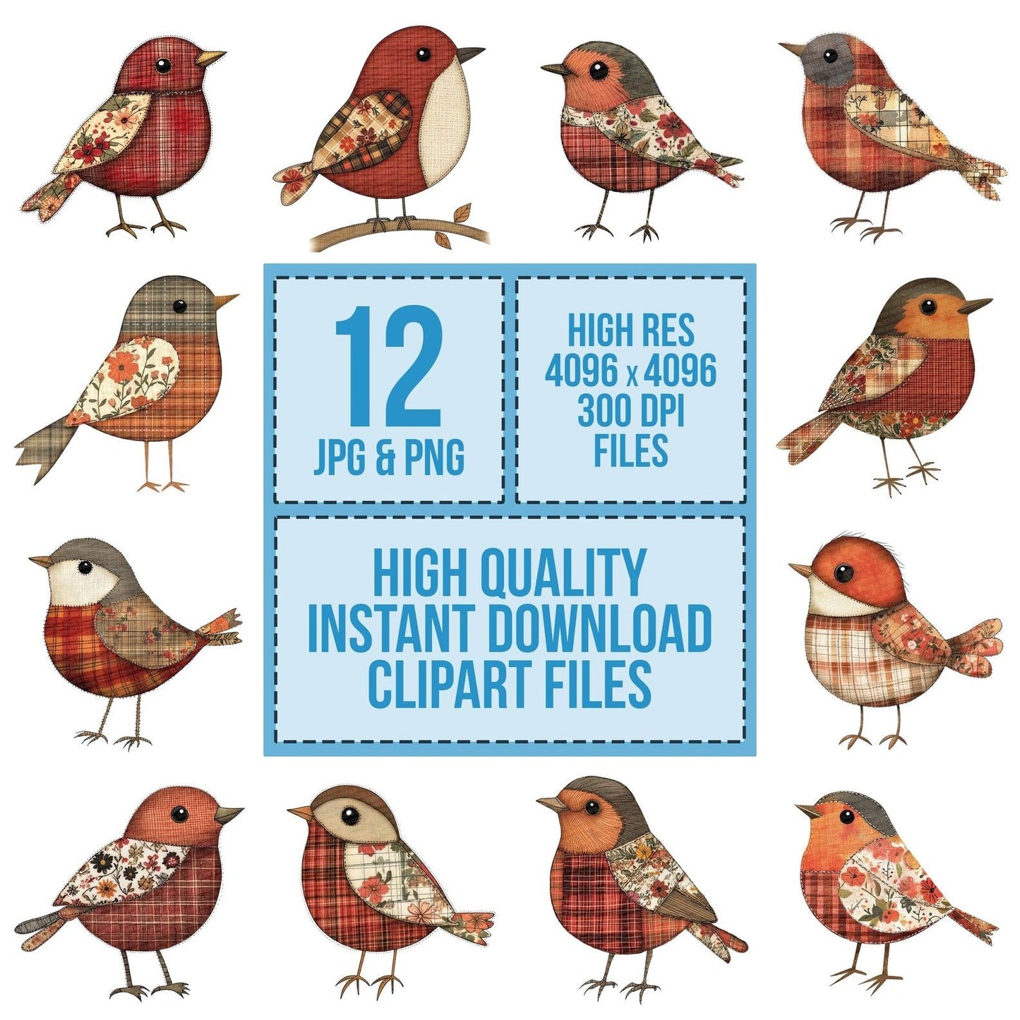 Fabric Robin in Checkered Fabric Clipart Set (DDD005261)