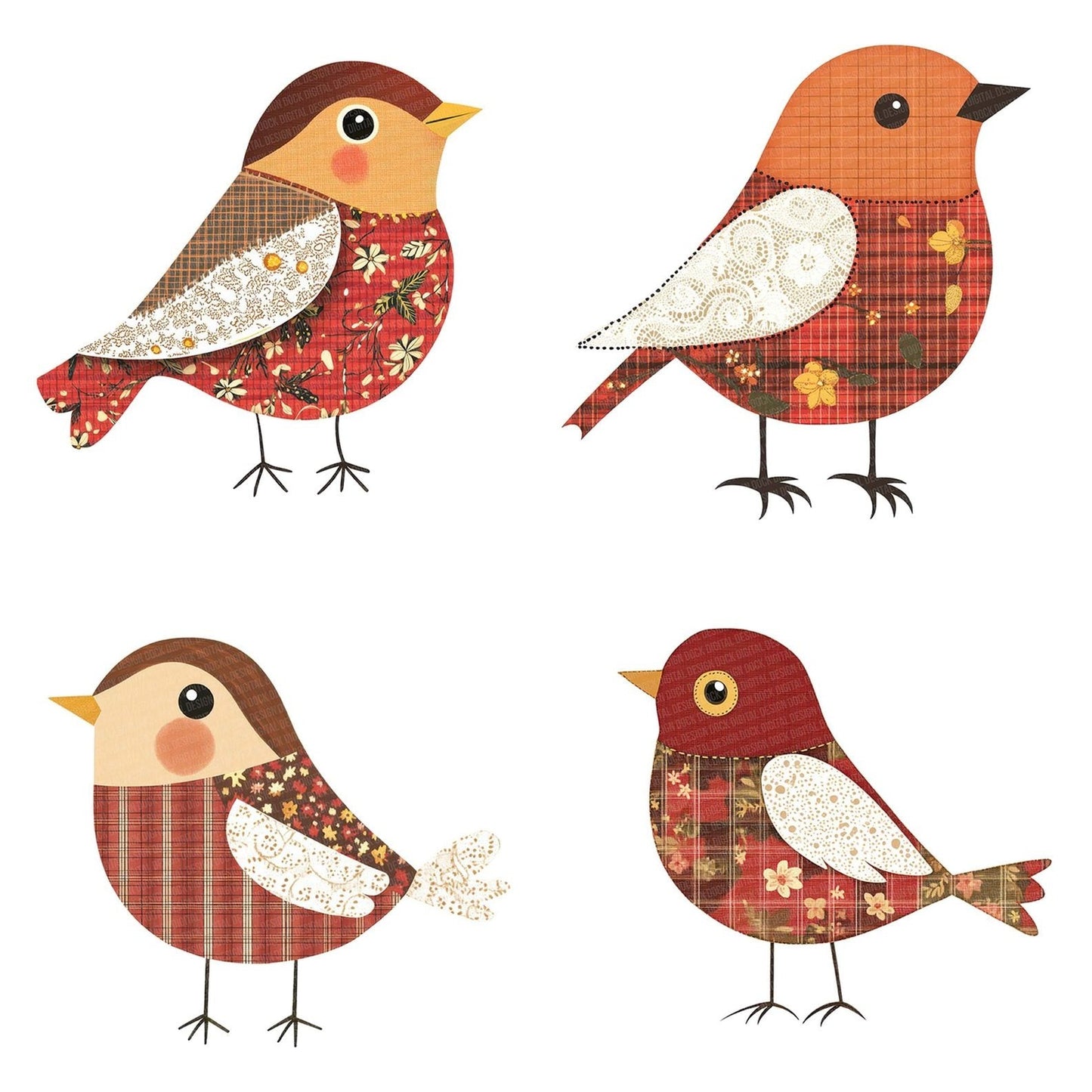 Fabric Robin with Lace Wing Clipart Set (DDD005262)