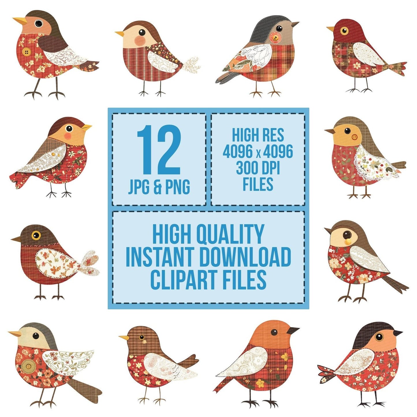 Fabric Robin with Lace Wing Clipart Set (DDD005262)