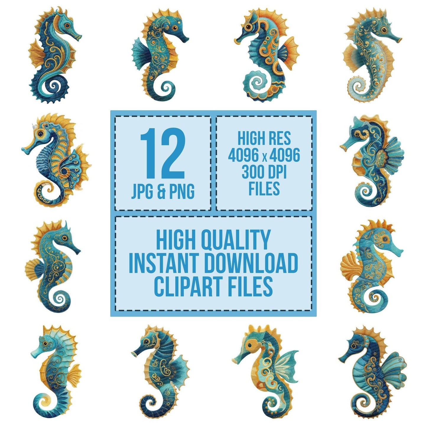 Fabric Seahorse Clipart Set (DDD005265)