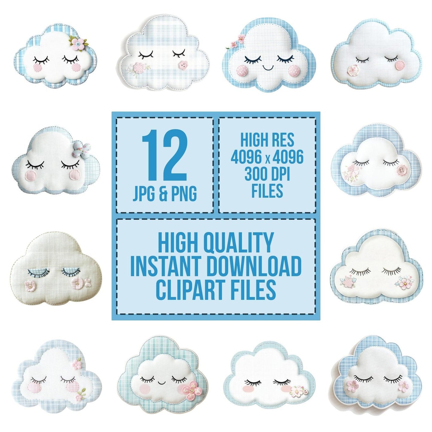Fabric Sleeping Cloud Clipart Set (DDD005266)