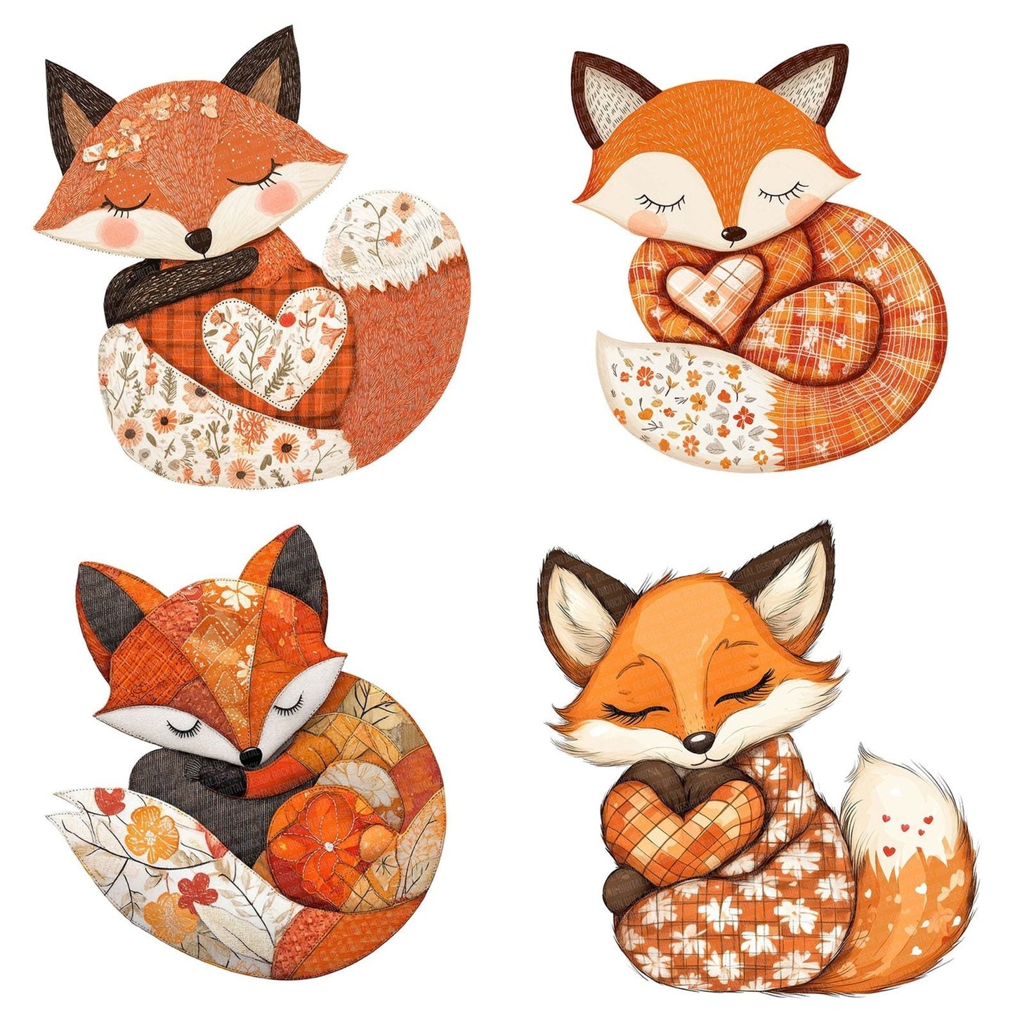 Fabric Sleeping Fox Patchwork Clipart Set (DDD005267)