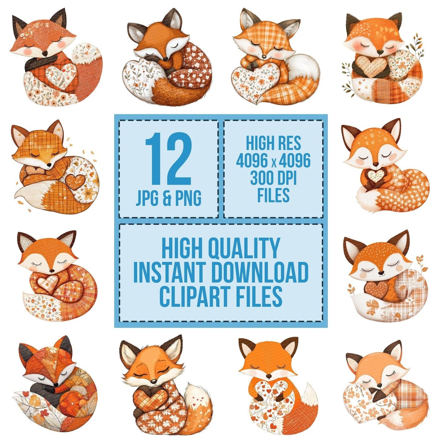 Fabric Sleeping Fox Patchwork Clipart Set (DDD005267)
