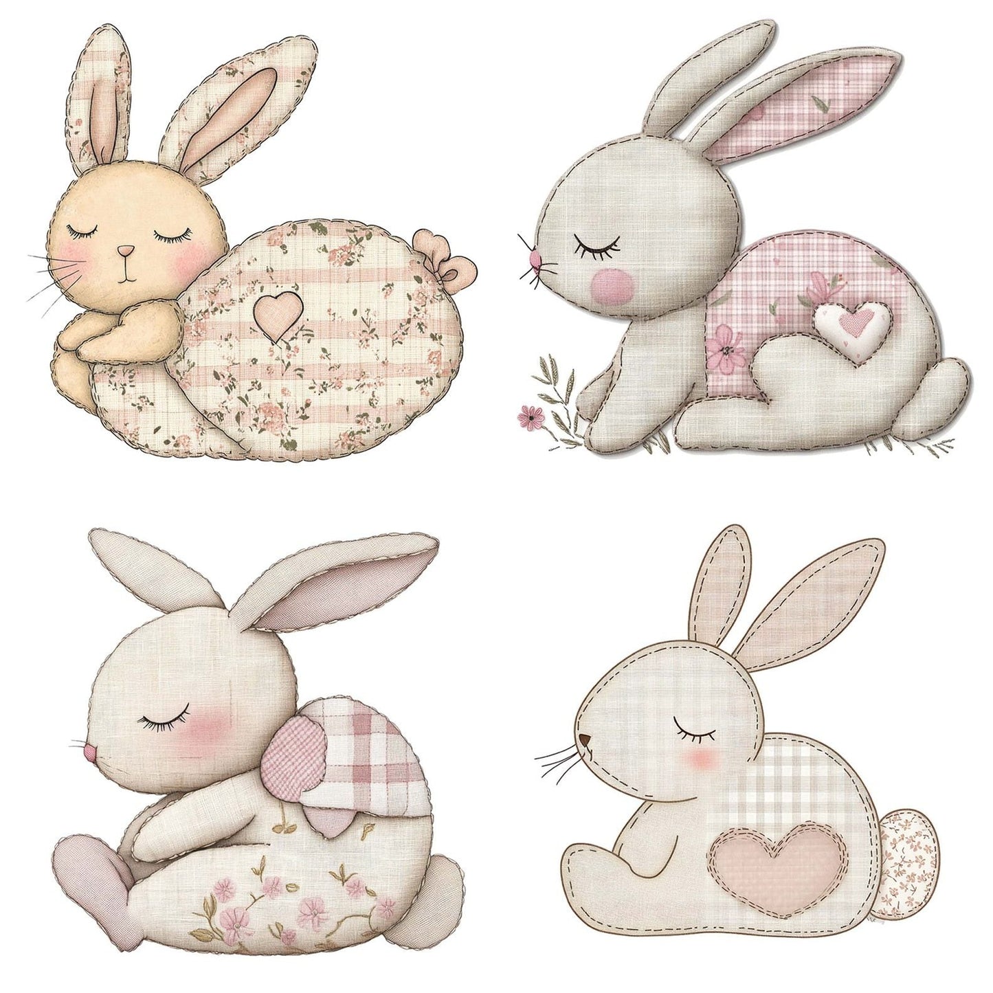 Fabric Sleeping Gingham Bunny Clipart Set (DDD005268)