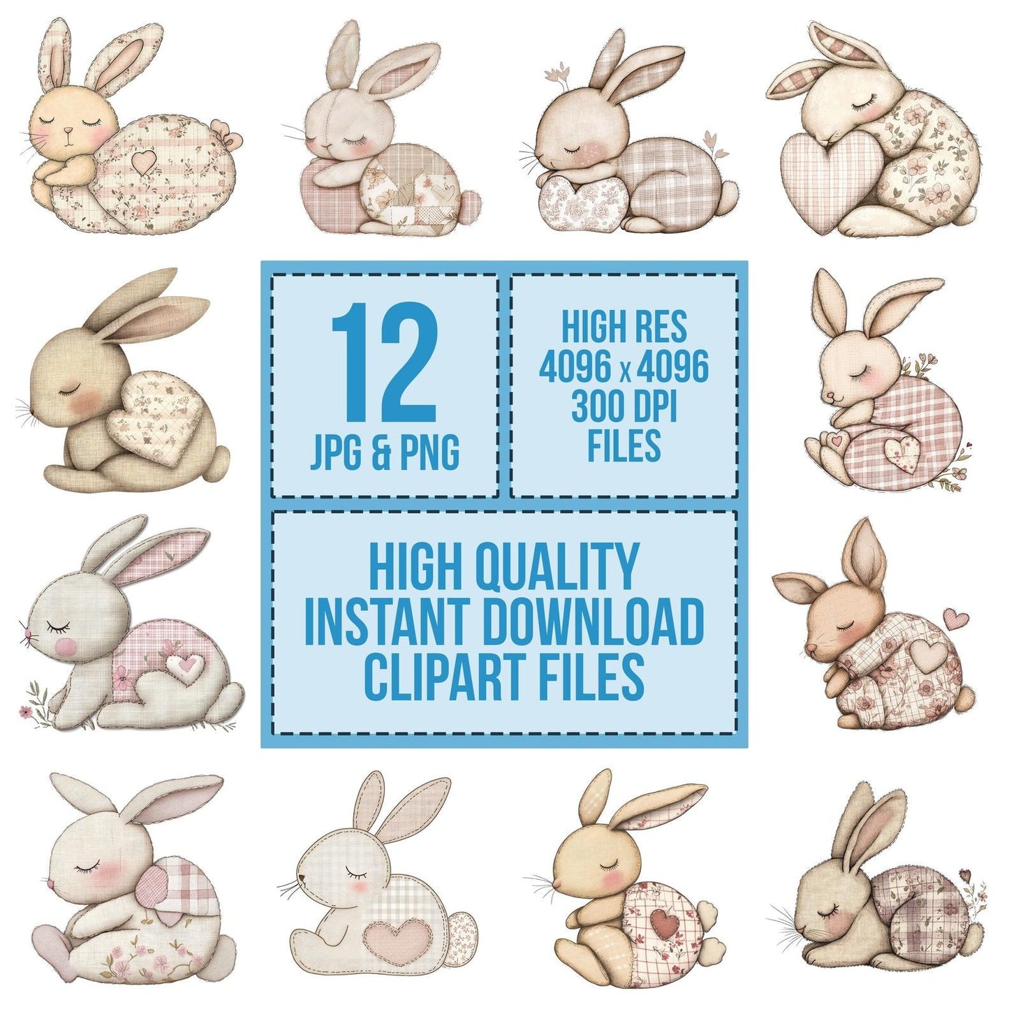 Fabric Sleeping Gingham Bunny Clipart Set (DDD005268)