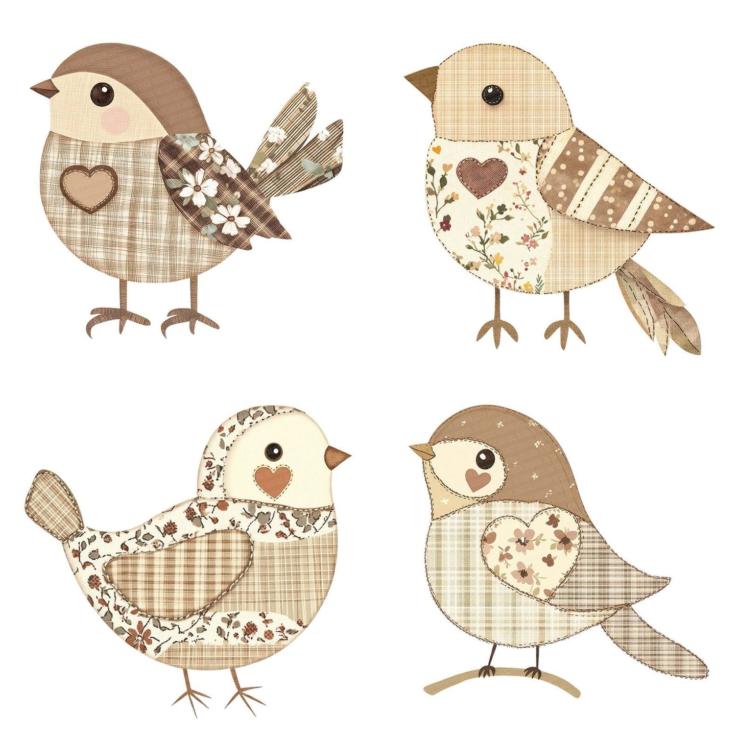 Fabric Sparrow with Heart Button Clipart Set (DDD005272)