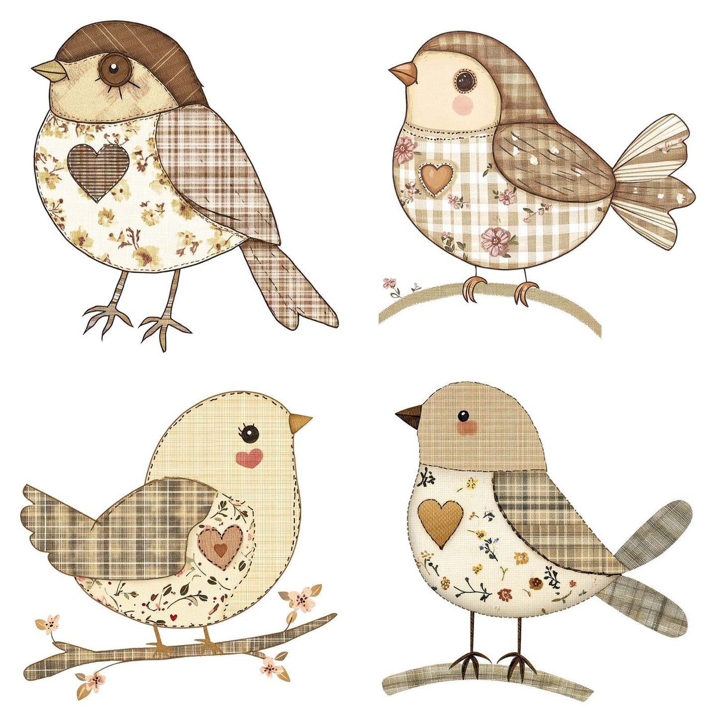 Fabric Sparrow with Heart Button Clipart Set (DDD005272)