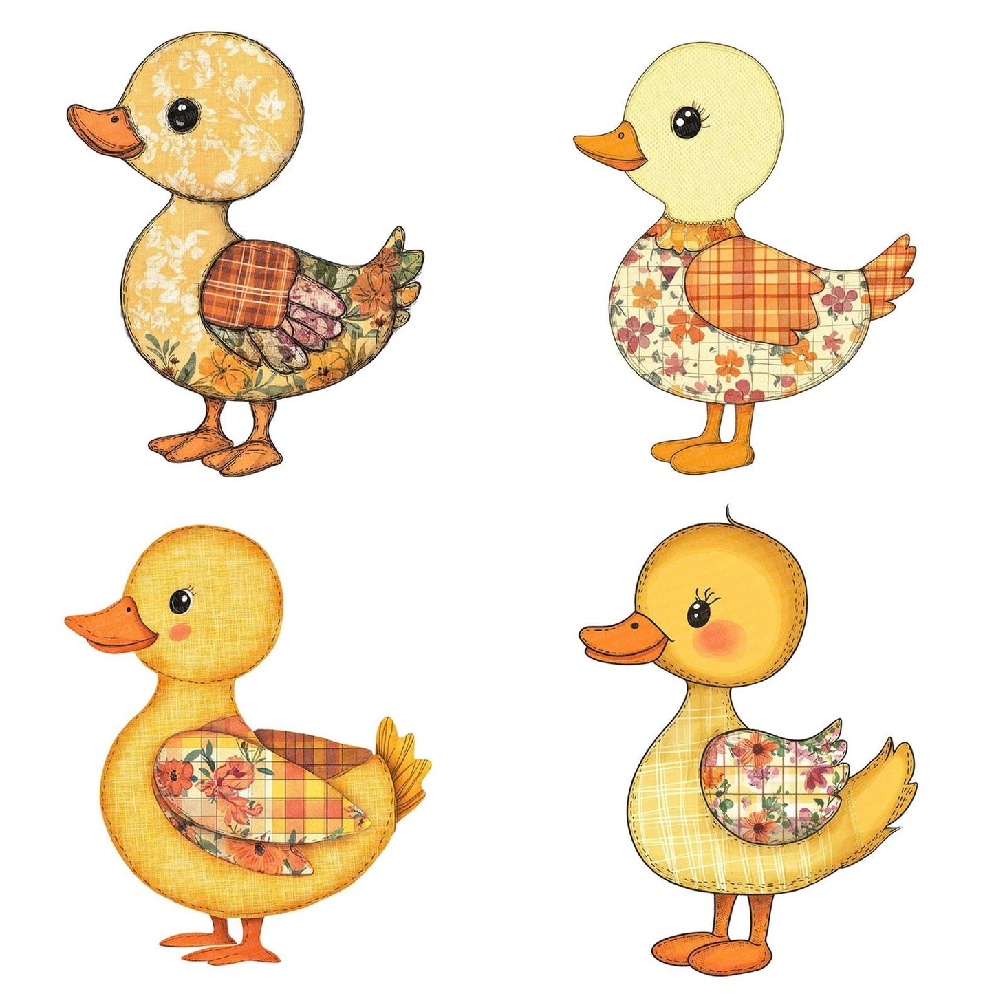 Fabric Standing Patchwork Duckling Clipart Set (DDD005273)