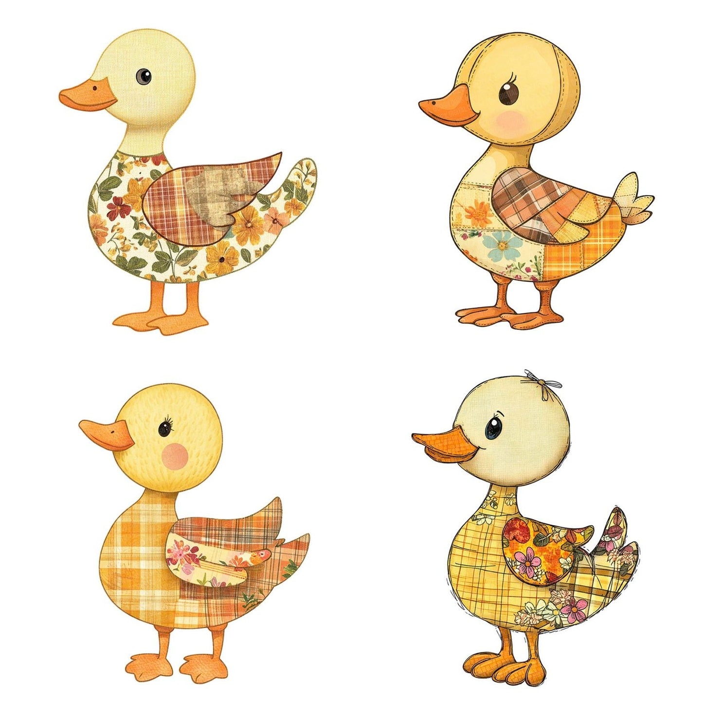 Fabric Standing Patchwork Duckling Clipart Set (DDD005273)