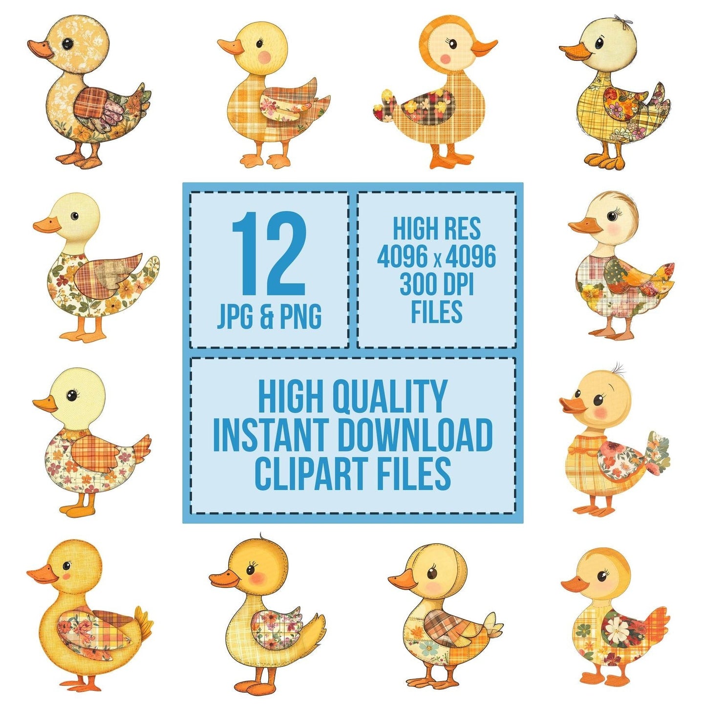 Fabric Standing Patchwork Duckling Clipart Set (DDD005273)