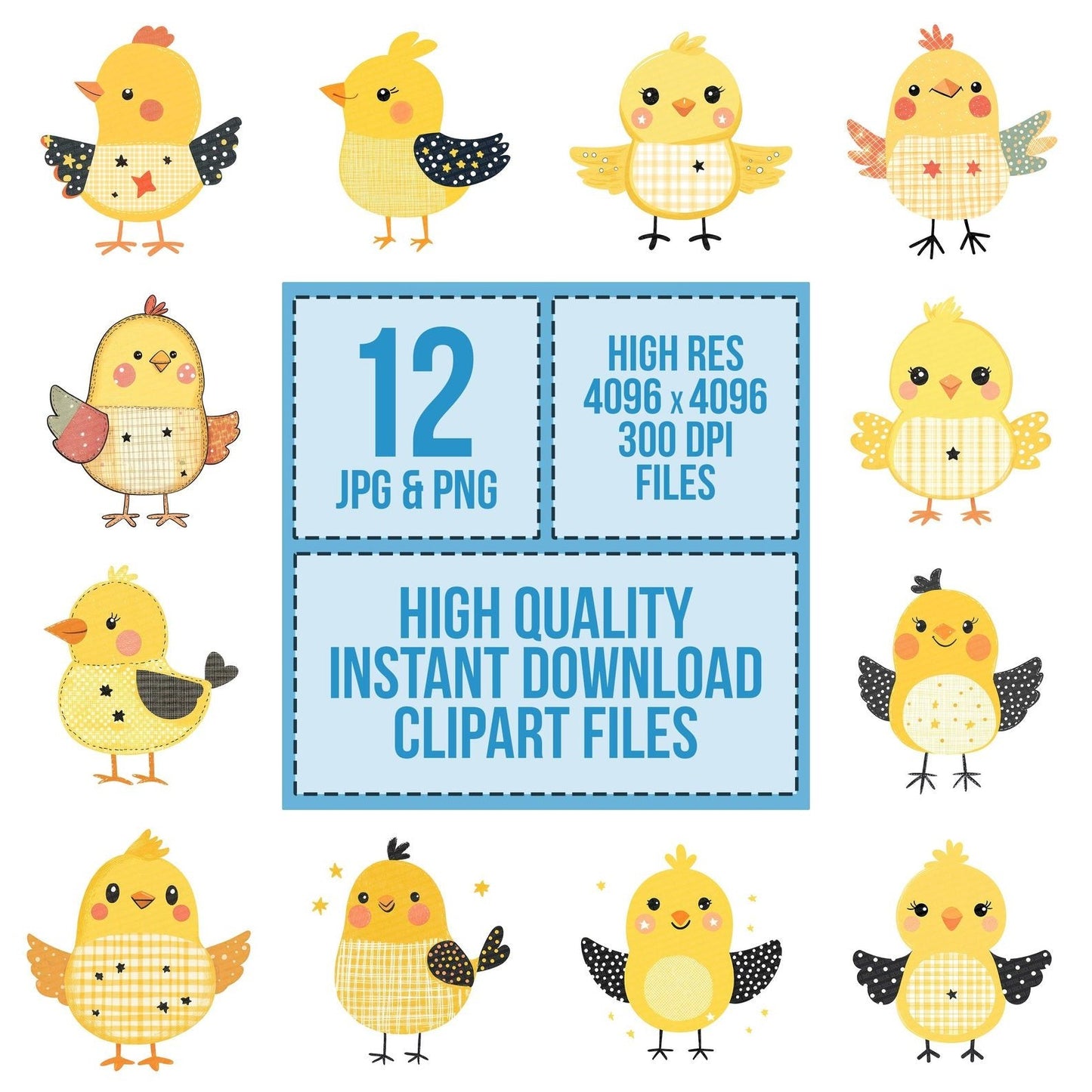 Fabric Star Chest Patch Chick Clipart Set (DDD005274)