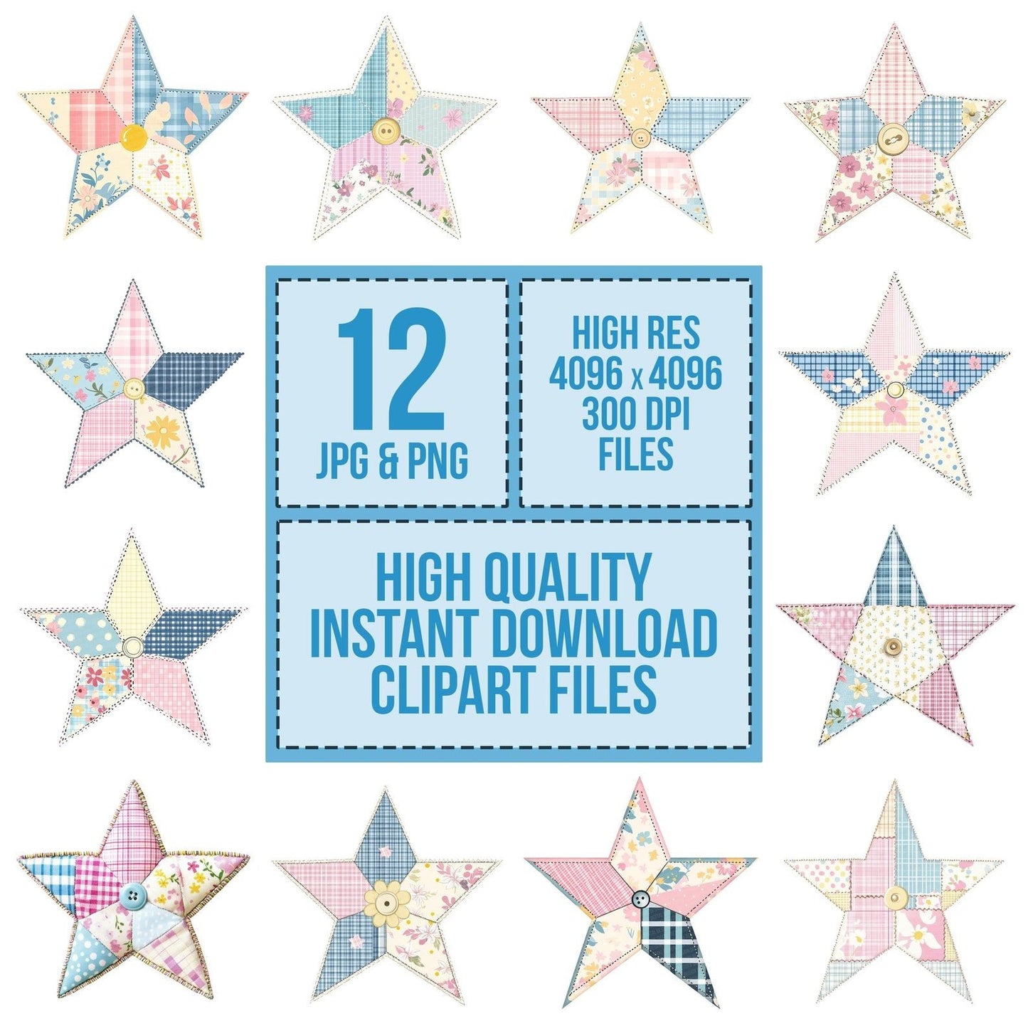 Fabric Star Patchwork Clipart Set (DDD005275)