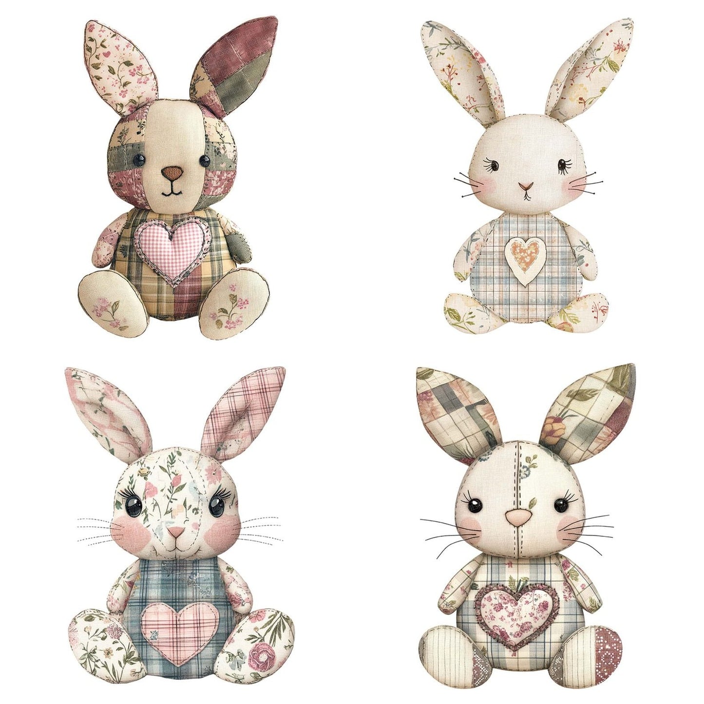 Fabric Stitched Heart Patch Bunny Clipart Set (DDD005277)