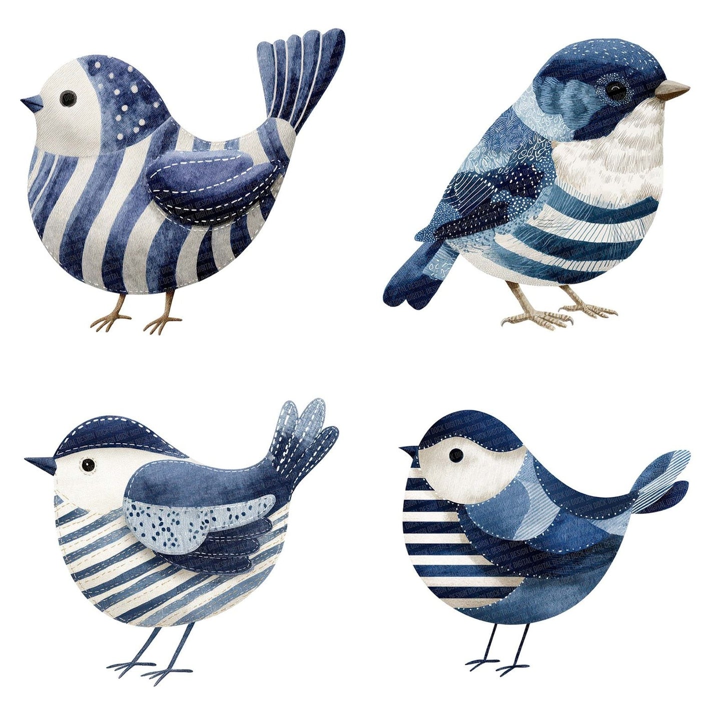 Fabric Striped Bird Clipart Set (DDD005278)