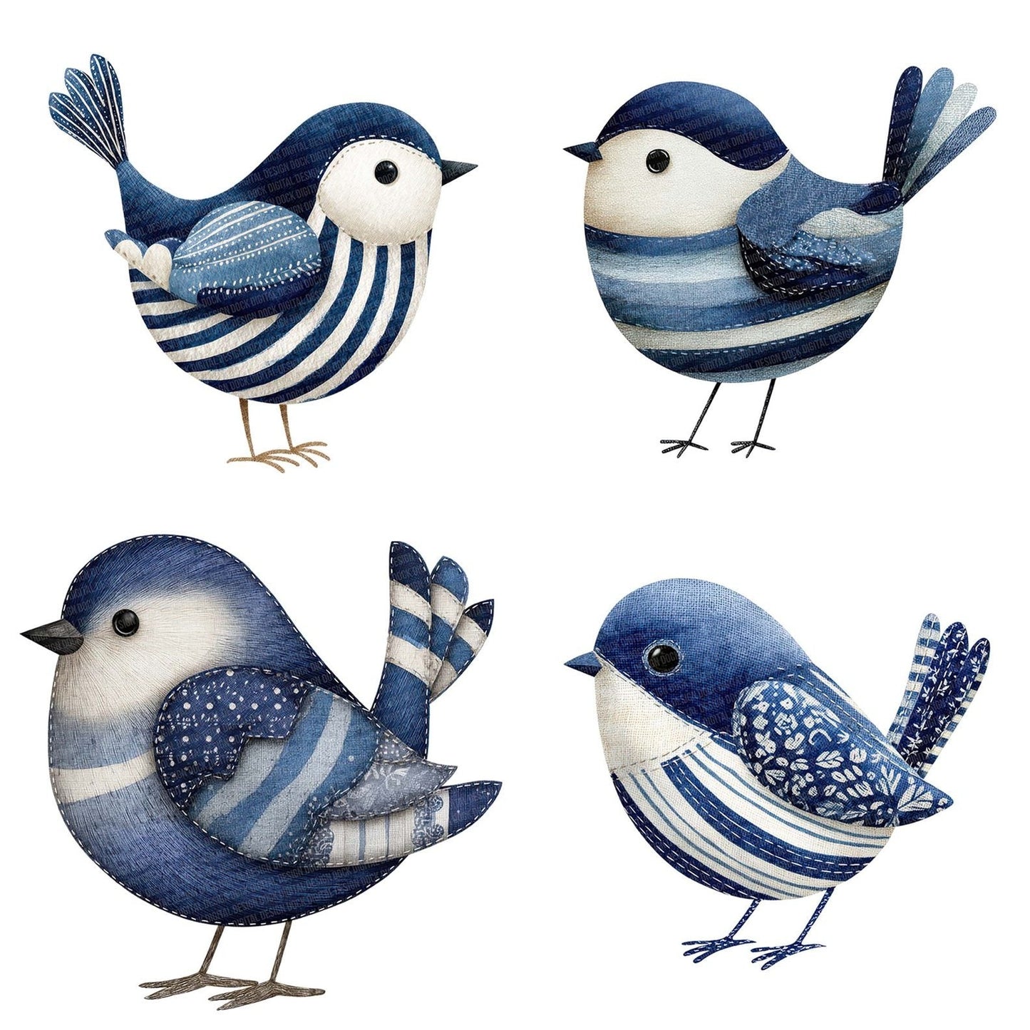Fabric Striped Bird Clipart Set (DDD005278)