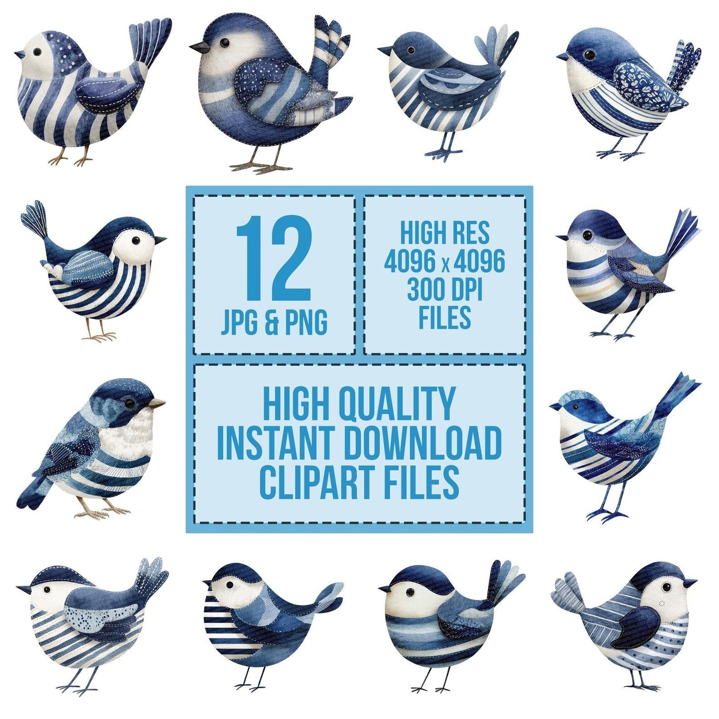 Fabric Striped Bird Clipart Set (DDD005278)