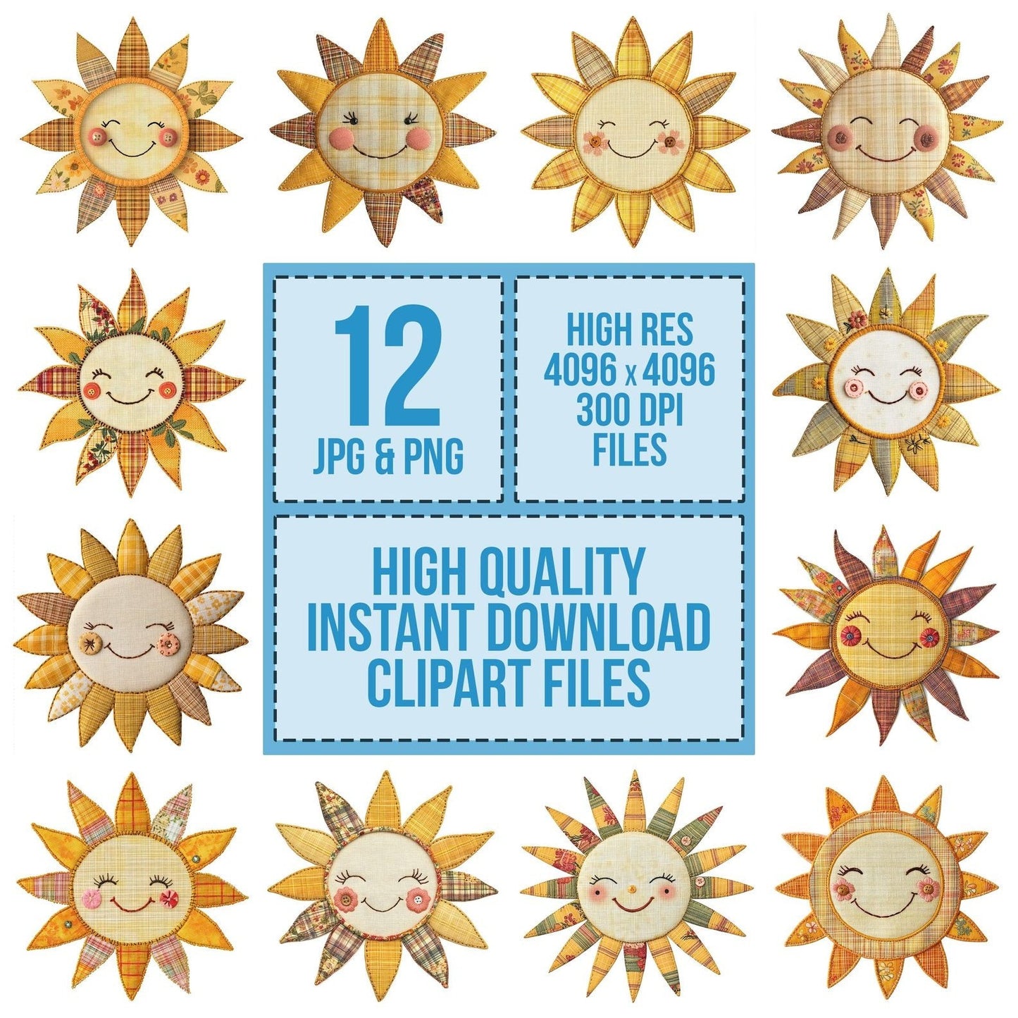 Fabric Sunshine Face Clipart Set (DDD005280)