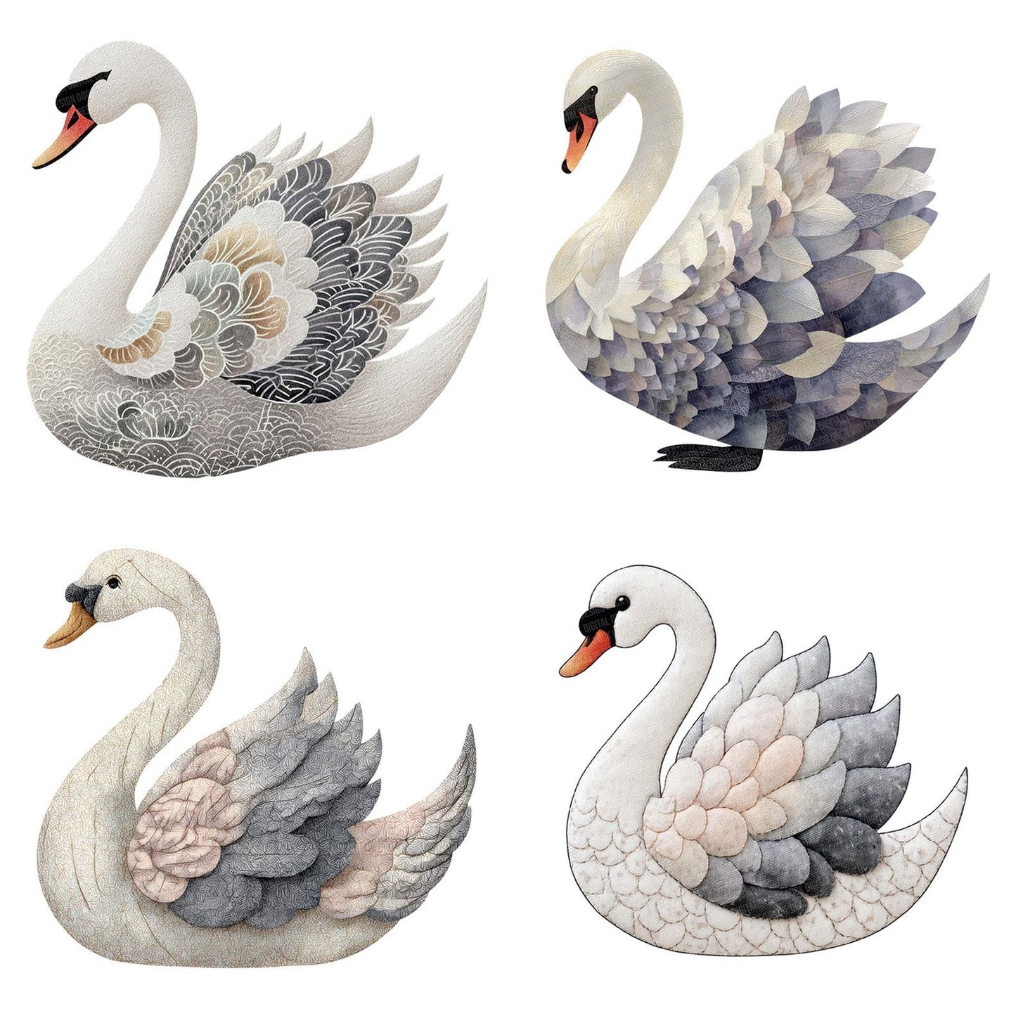 Fabric Swan Bird Clipart Set (DDD005281)