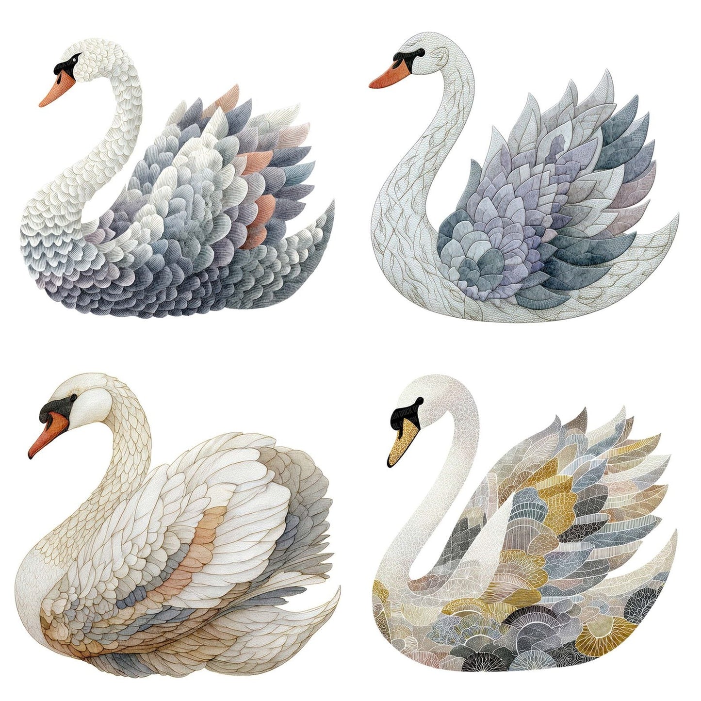 Fabric Swan Bird Clipart Set (DDD005281)