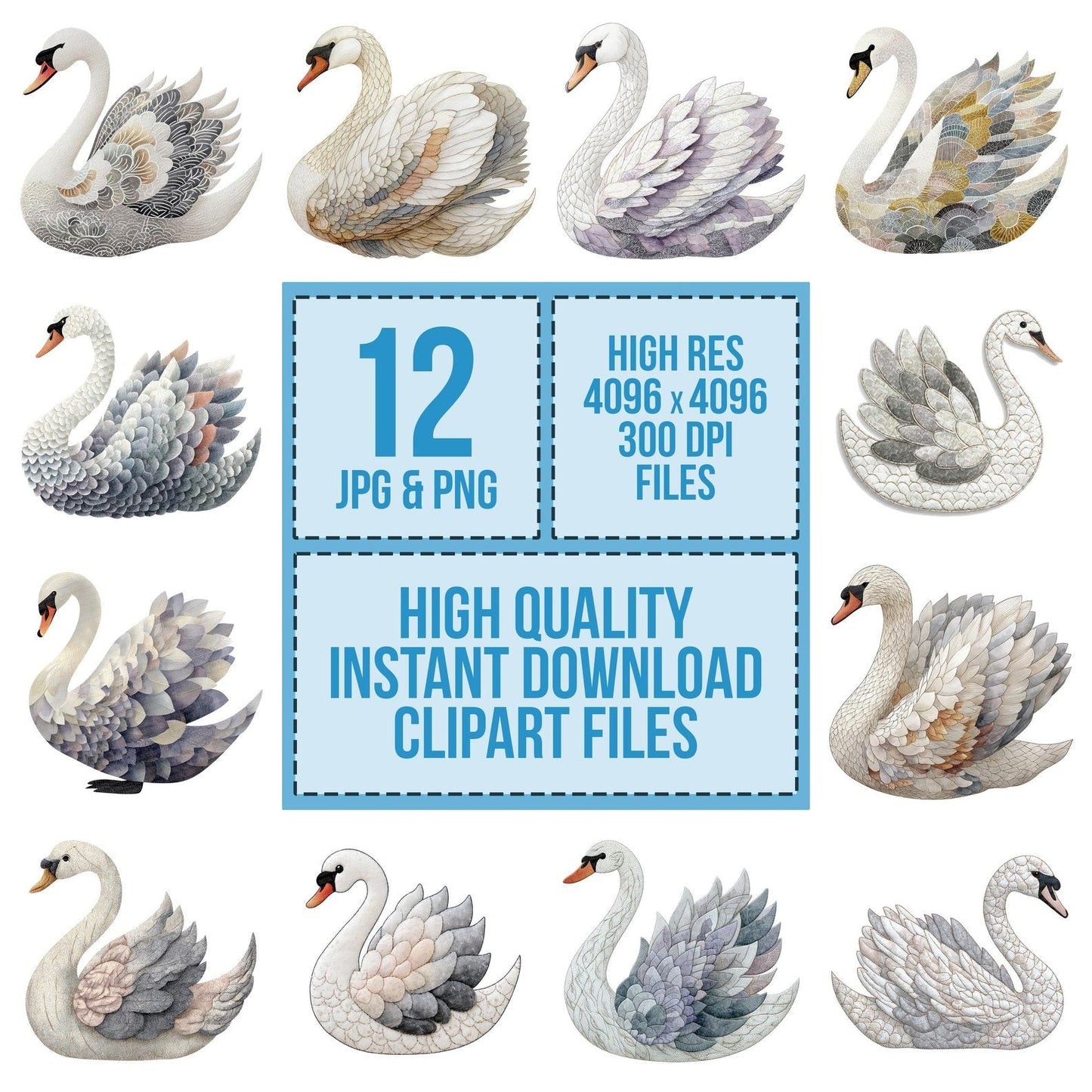 Fabric Swan Bird Clipart Set (DDD005281)