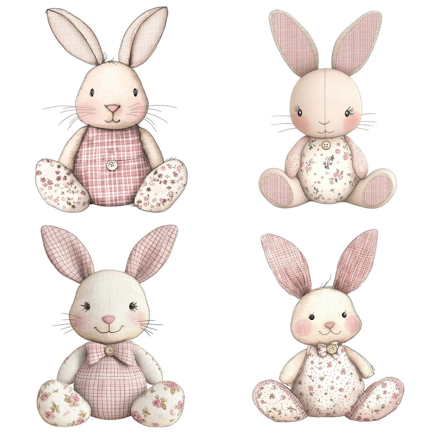 Fabric Tartan Bunny with Button Clipart Set (DDD005282)