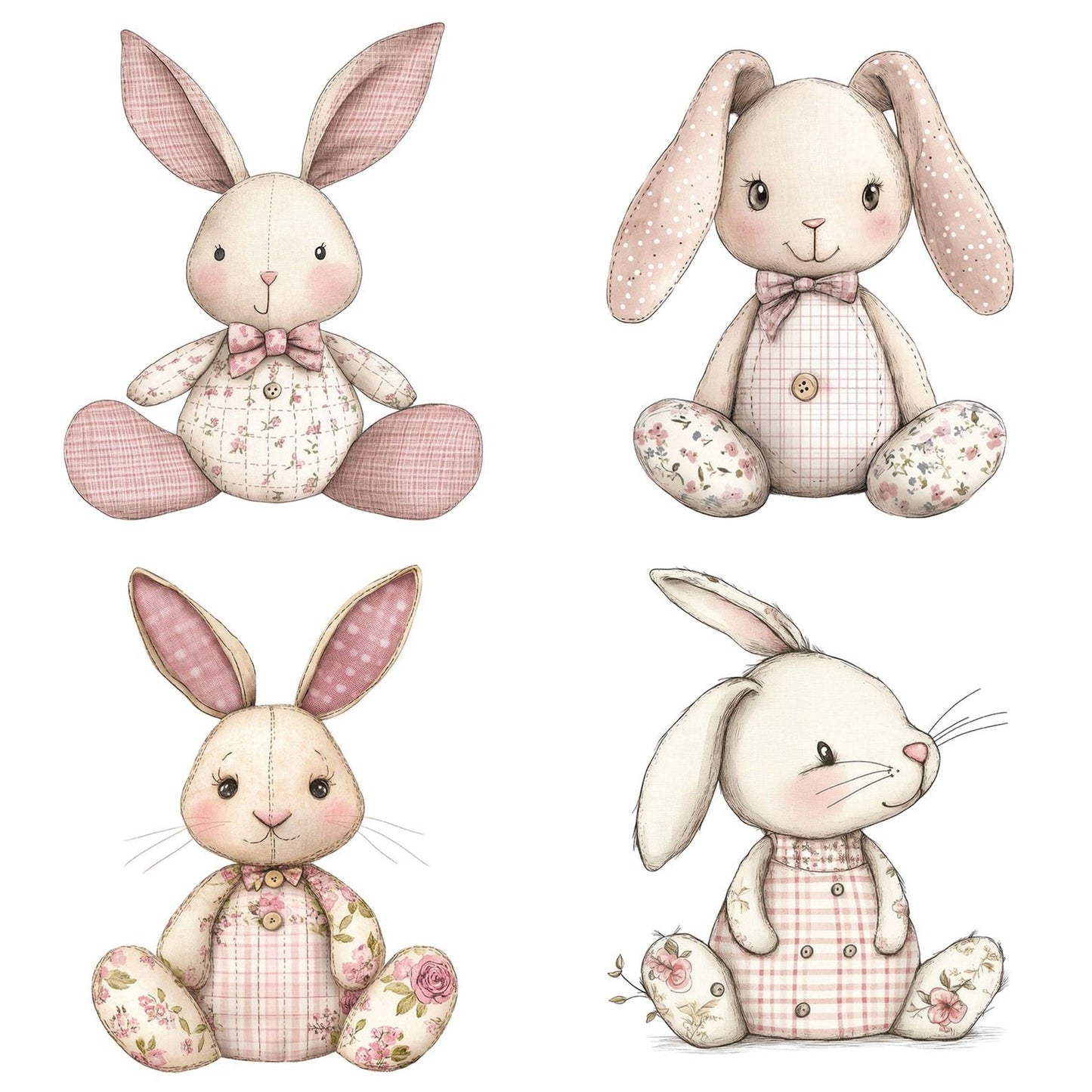 Fabric Tartan Bunny with Button Clipart Set (DDD005282)