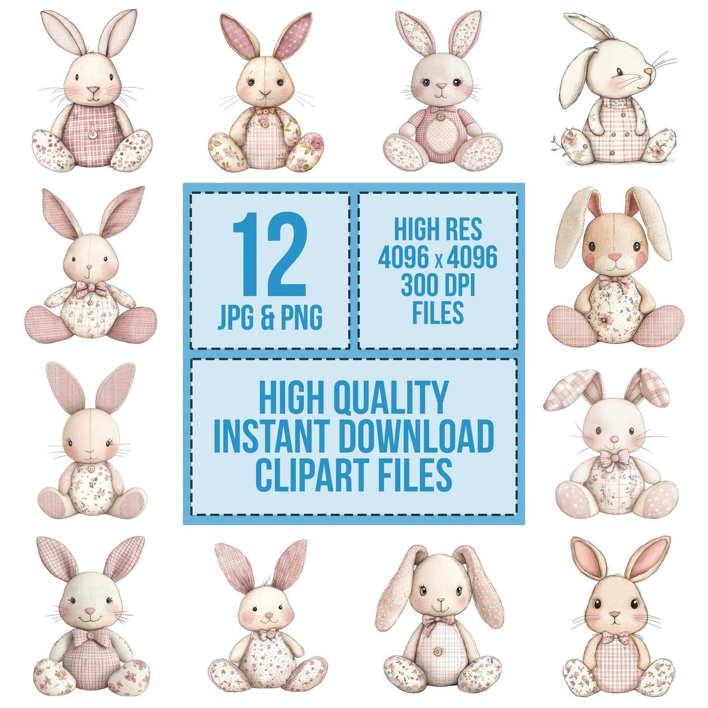 Fabric Tartan Bunny with Button Clipart Set (DDD005282)