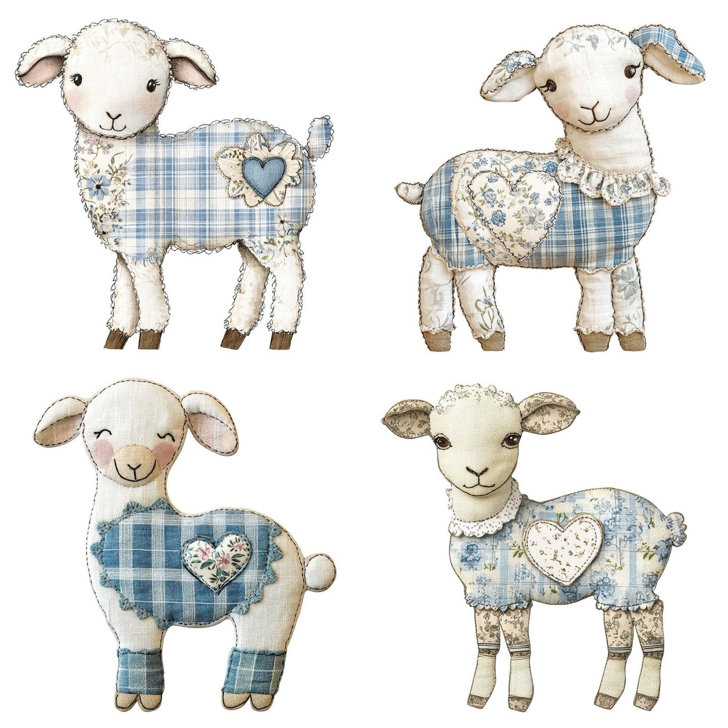 Fabric Tartan Lamb with Heart Clipart Set (DDD005283)