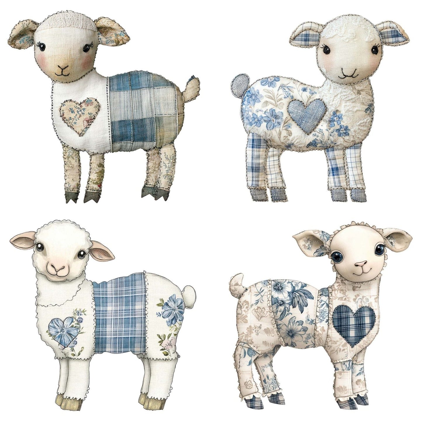 Fabric Tartan Lamb with Heart Clipart Set (DDD005283)