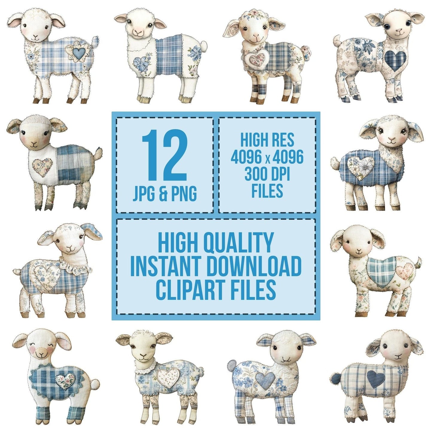Fabric Tartan Lamb with Heart Clipart Set (DDD005283)