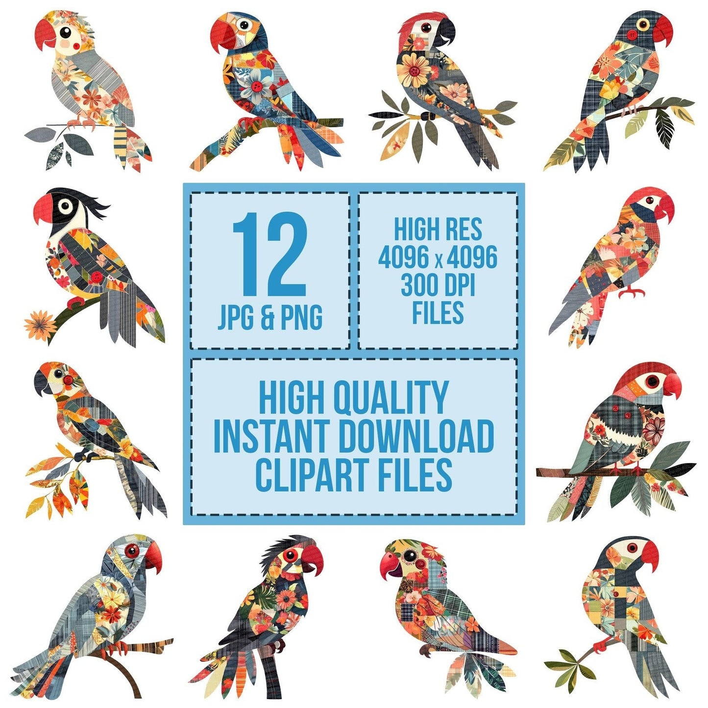 Fabric Tropical Button Parrot Clipart Set (DDD005287)