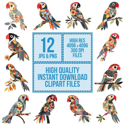 Fabric Tropical Button Parrot Clipart Set (DDD005287)