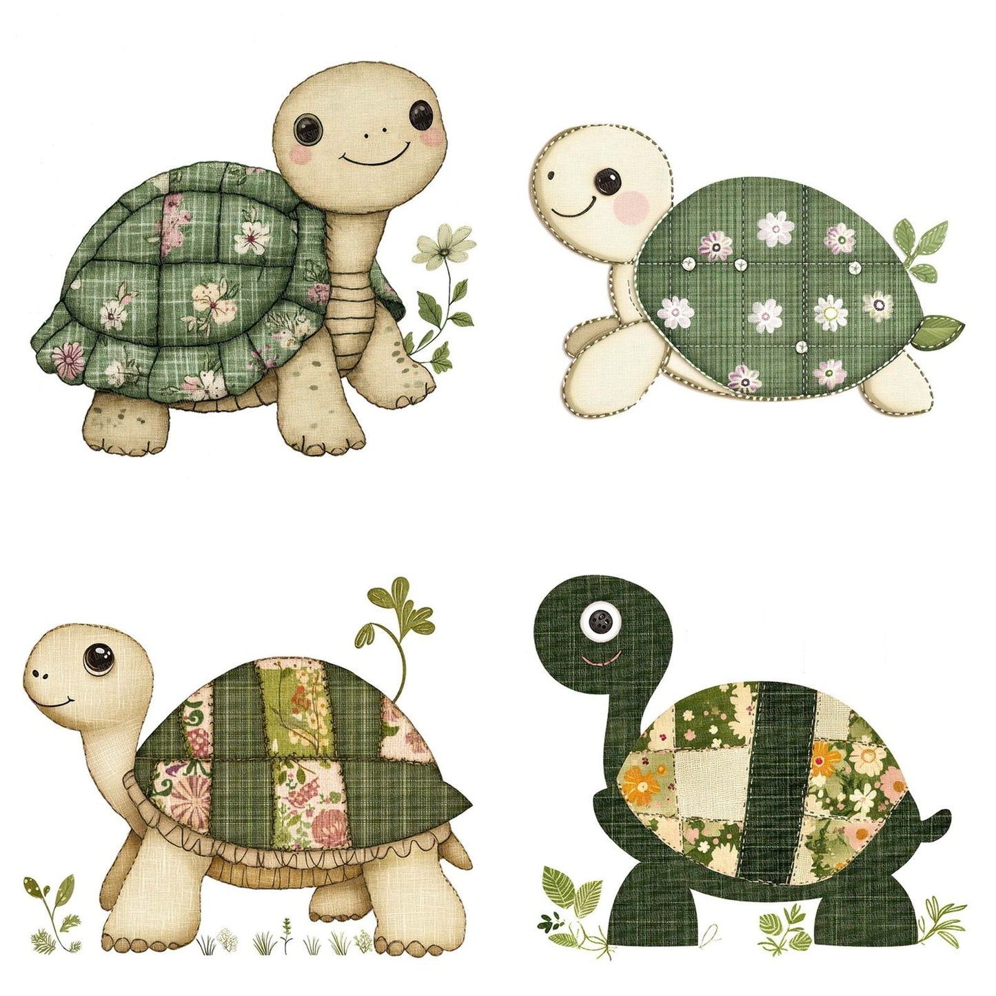 Fabric Turtle Patch Clipart Set (DDD005289)
