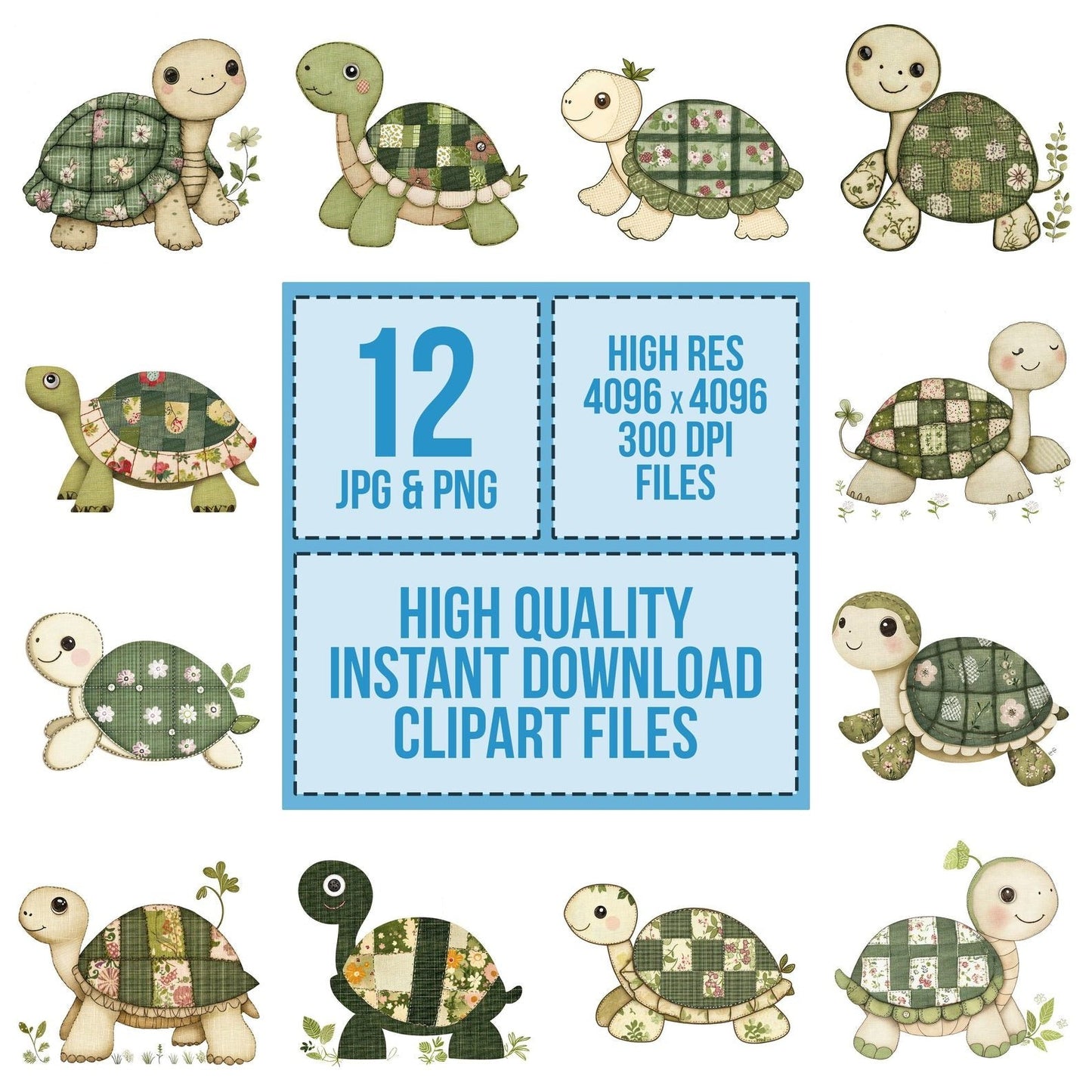 Fabric Turtle Patch Clipart Set (DDD005289)