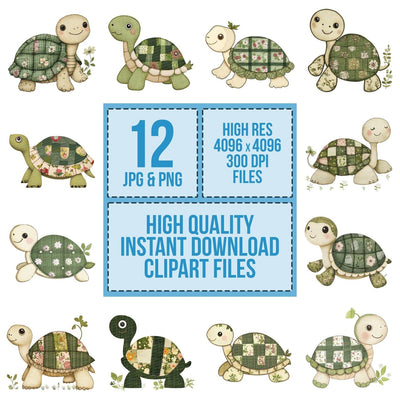Fabric Turtle Patch Clipart Set (DDD005289)