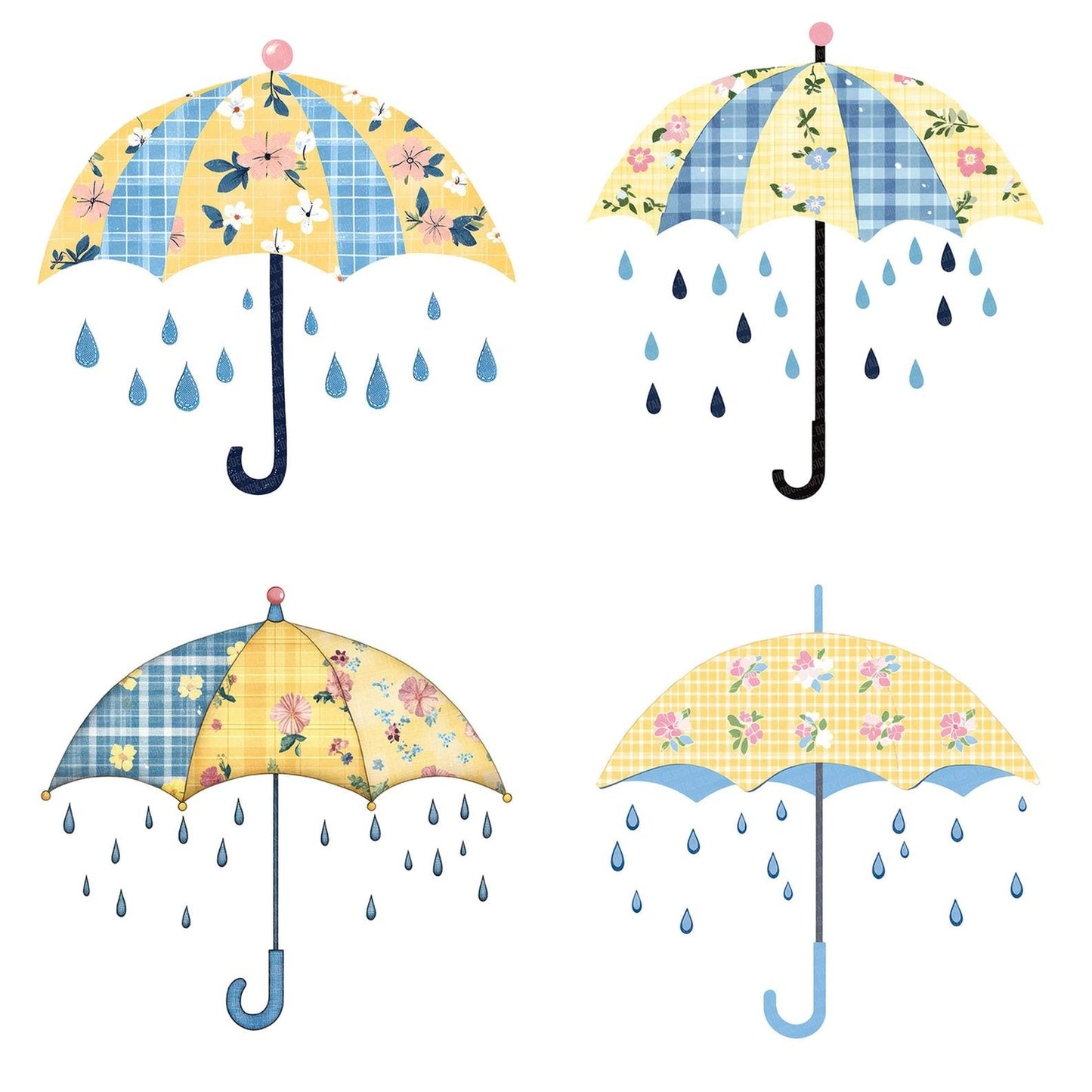 Fabric Umbrella with Raindrops Clipart Set (DDD005290)