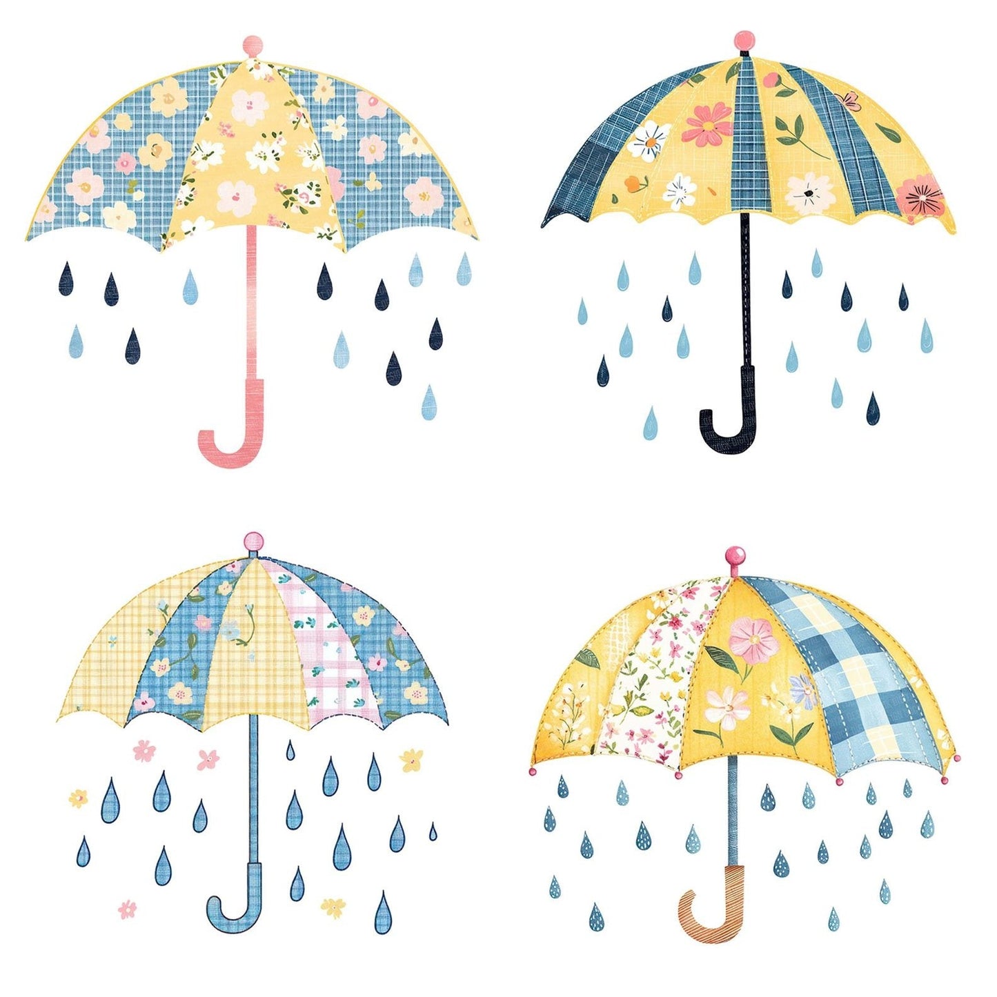 Fabric Umbrella with Raindrops Clipart Set (DDD005290)