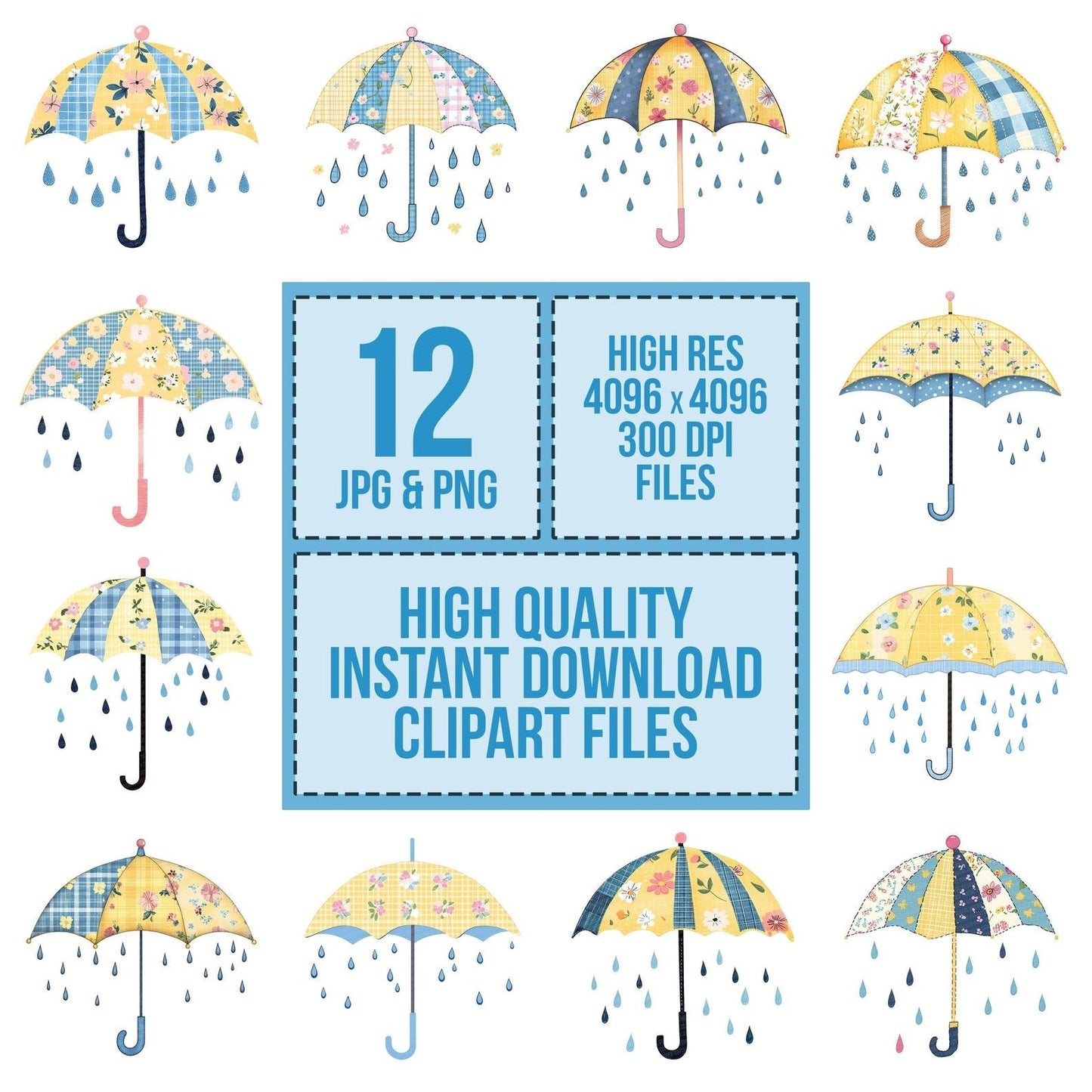 Fabric Umbrella with Raindrops Clipart Set (DDD005290)
