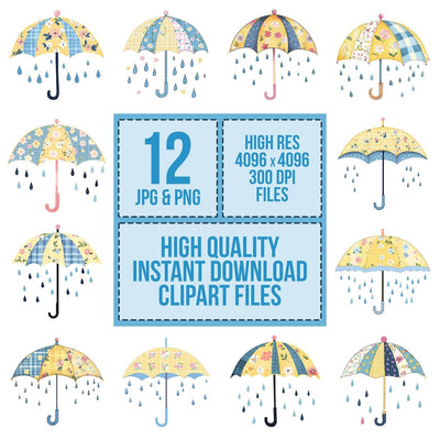 Fabric Umbrella with Raindrops Clipart Set (DDD005290)