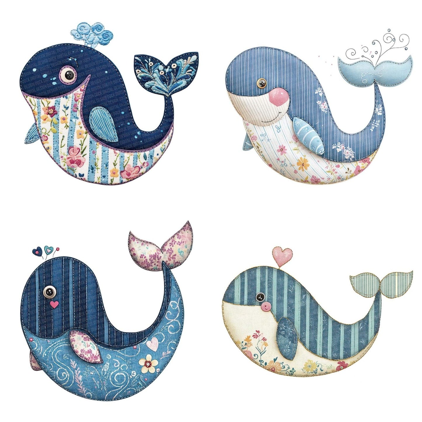 Fabric Whale Patch Clipart Set (DDD005293)