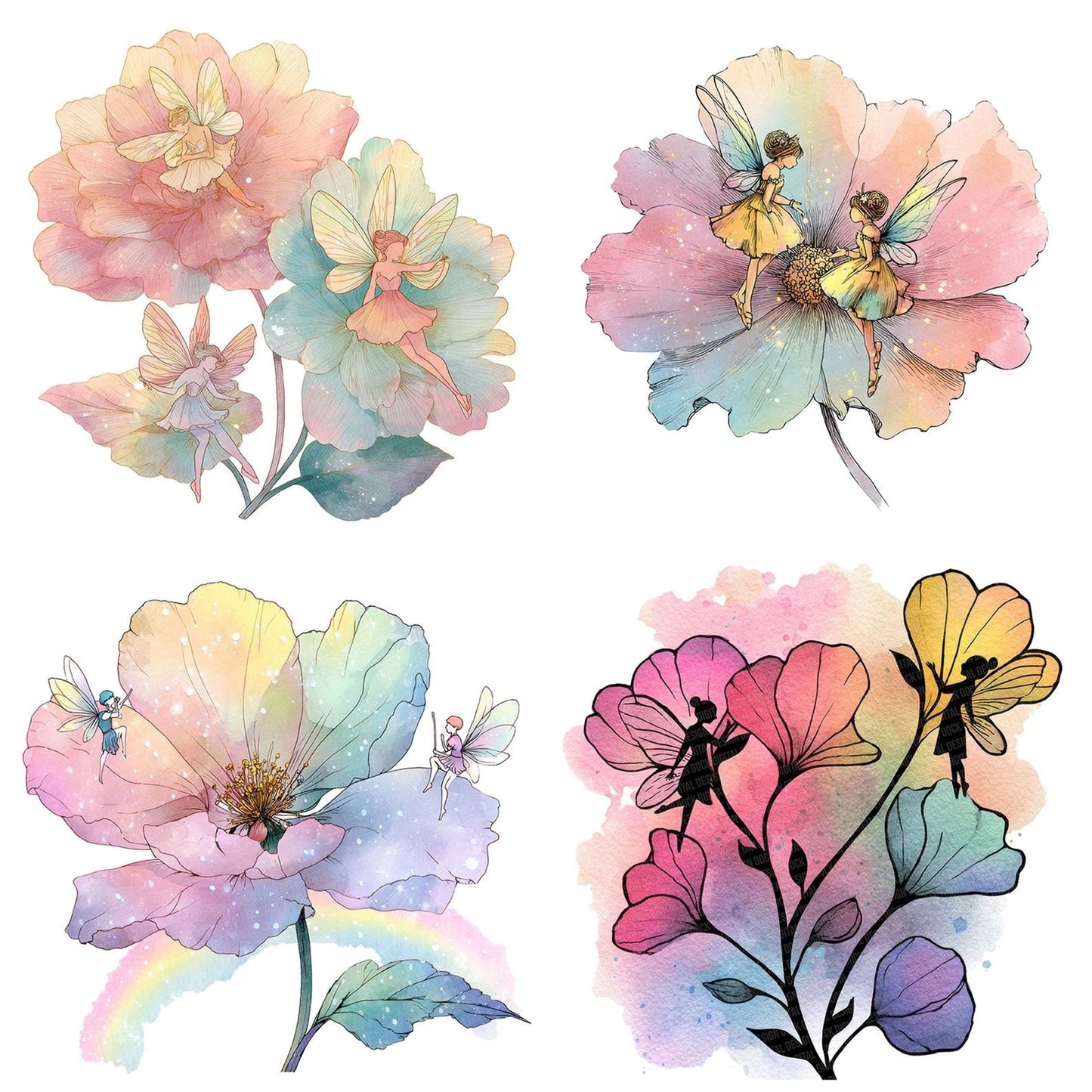 Fairies Flower Rainbow Clipart Set (DDD005296)
