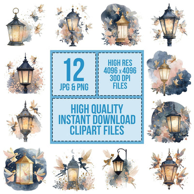 Fairies Night Lantern clipart set cover showing the designs and file details