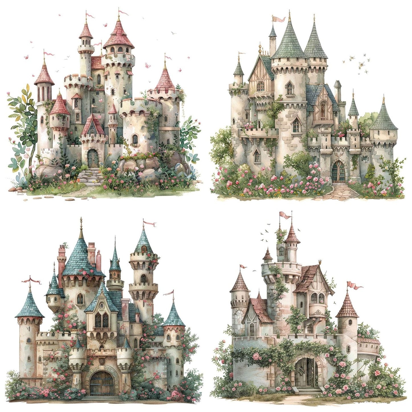 Fairytale Floral Princess Castle Clipart Set (DDD005308)