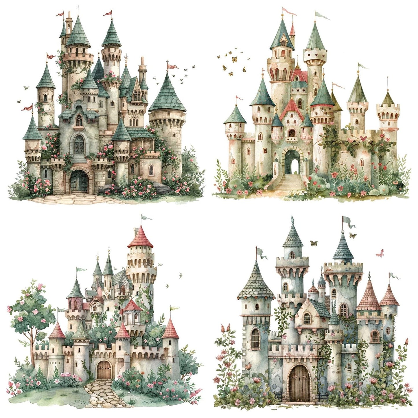 Fairytale Floral Princess Castle Clipart Set (DDD005308)