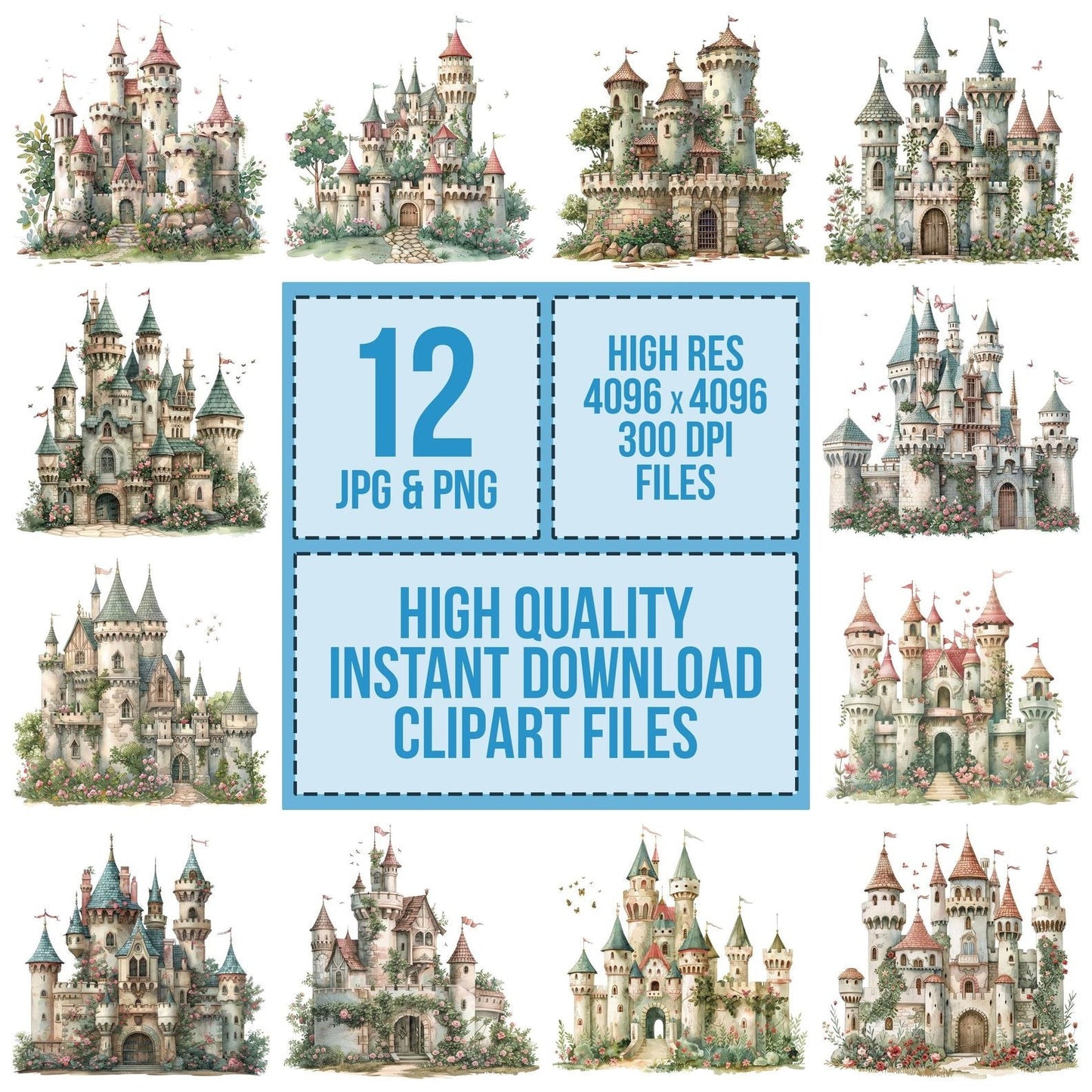 Fairytale Floral Princess Castle Clipart Set (DDD005308)