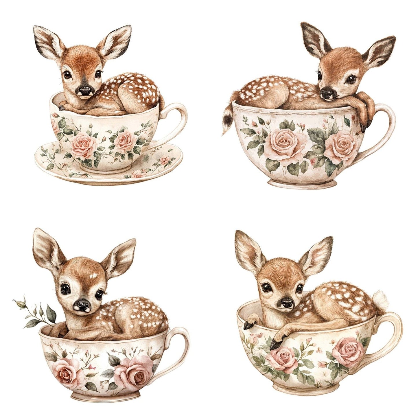 Fawn in Rose Teacup Clipart Set (DDD005315)