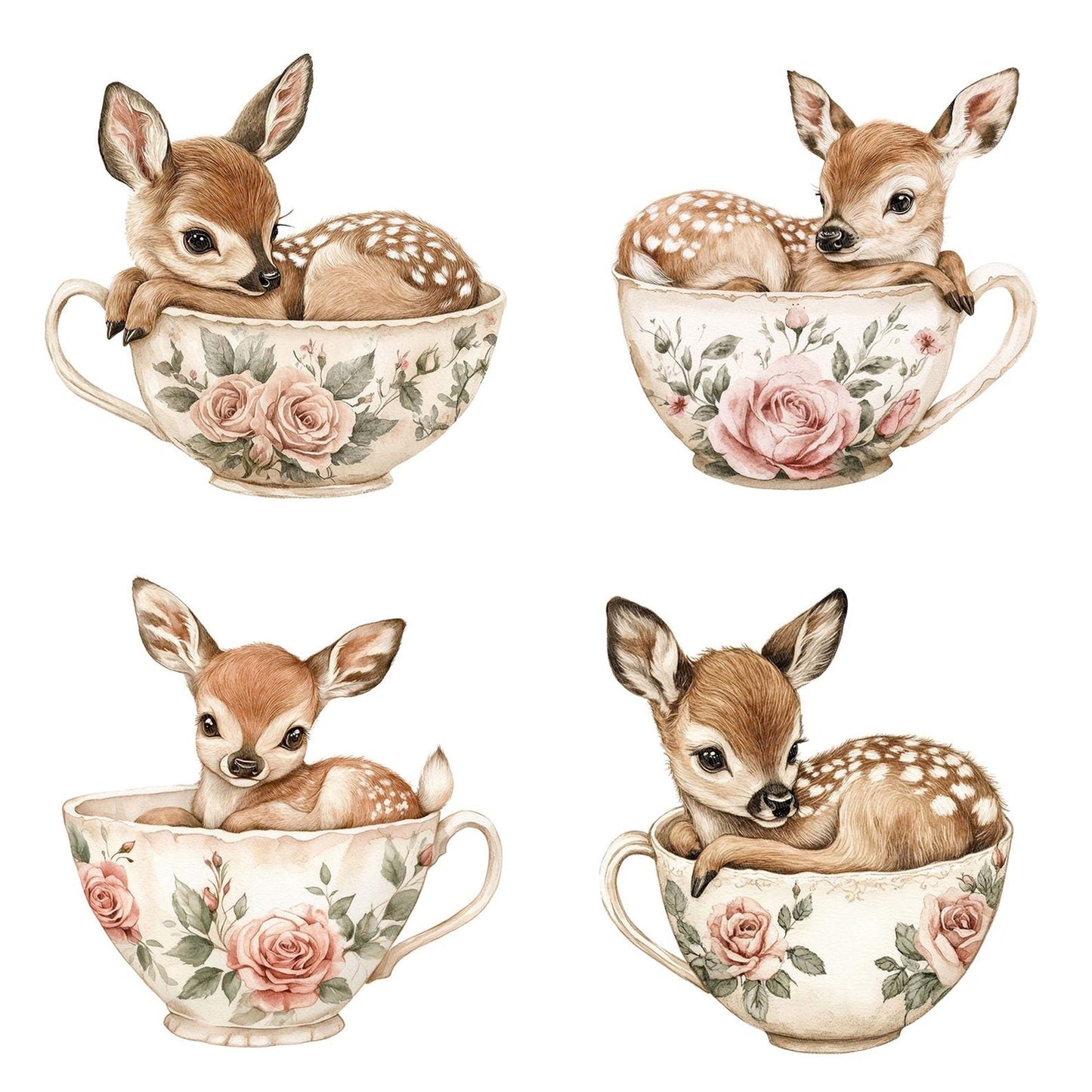 Fawn in Rose Teacup Clipart Set (DDD005315)