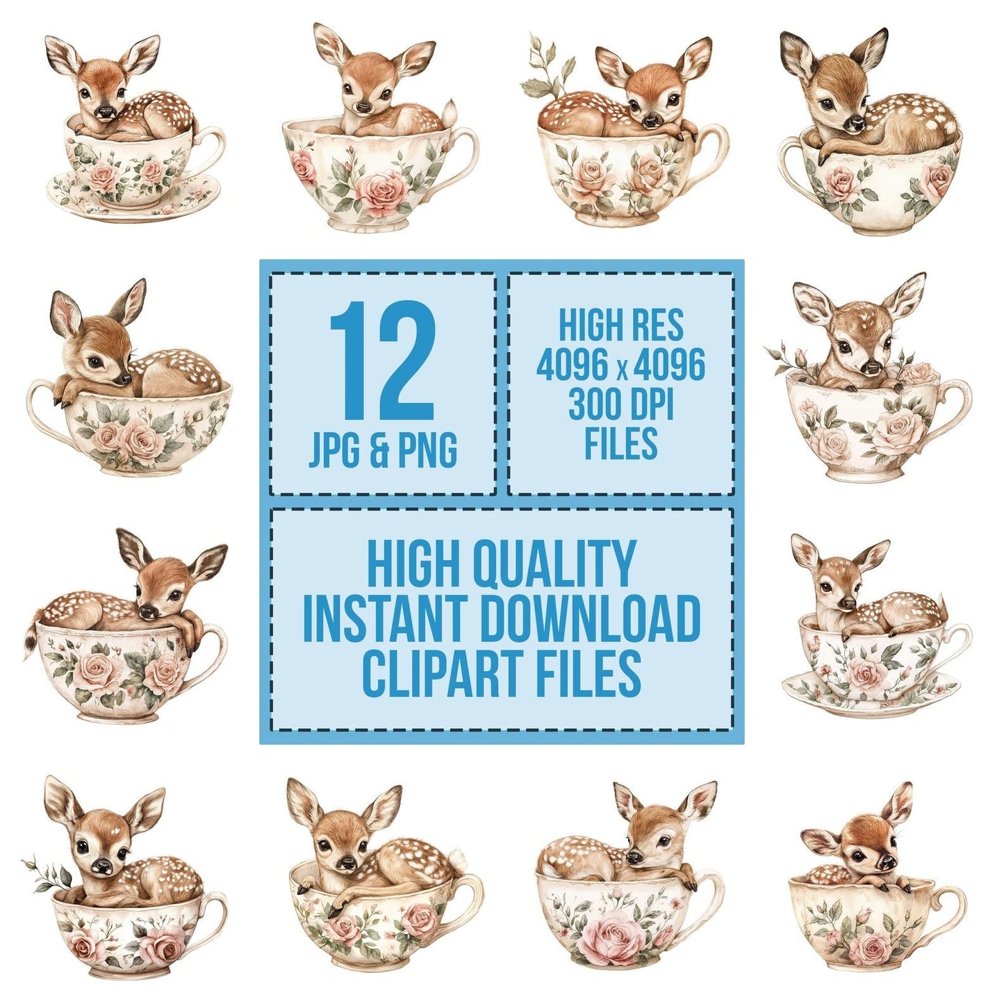 Fawn in Rose Teacup Clipart Set (DDD005315)