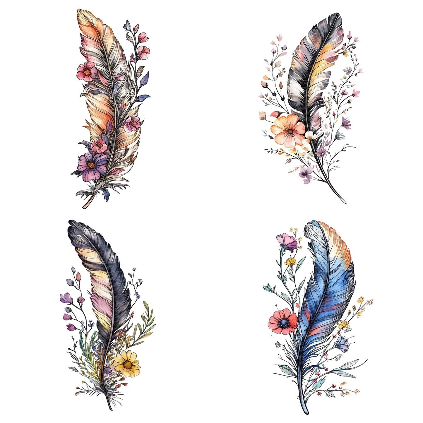 Feather with Floral Vine Clipart Set (DDD005318)