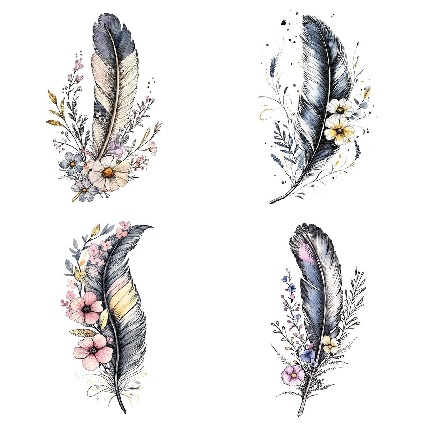 Feather with Floral Vine Clipart Set (DDD005318)